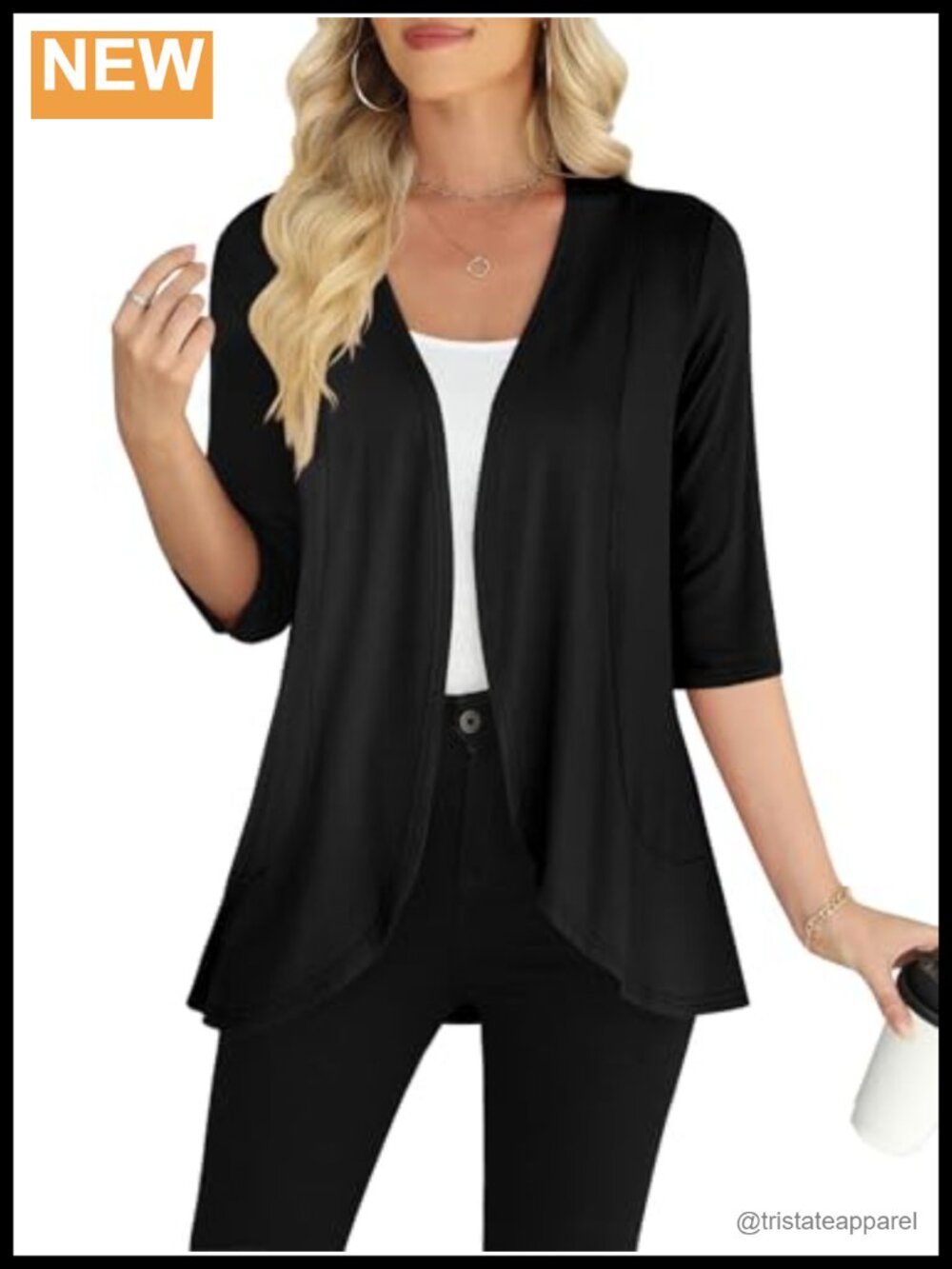 Womens Casual 3/4 Sleeve Cardigan Lightweight Soft Open Front